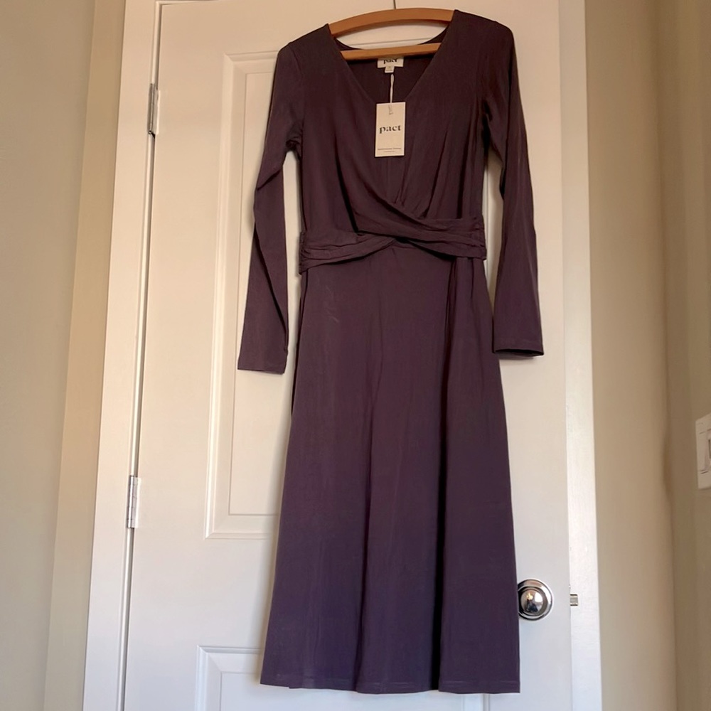 NWT long sleeve purple dress by PACT. Organic cotton. Size M